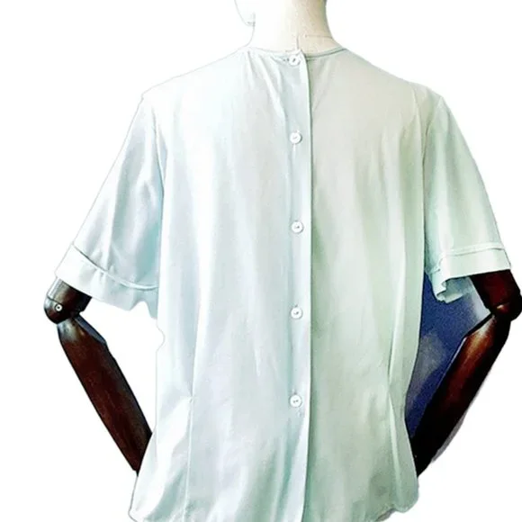 1950s Vintage Mint Green Nylon Short Sleeve Blouse With Yoke Designs Extra Large - Picture 5 of 7